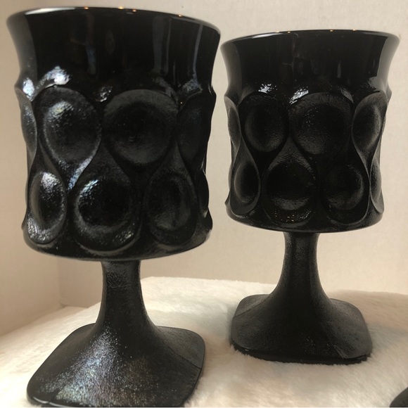 Vintage Noritake Spotlight Black Ebony Teardrop Glass Water Footed Wine, set 4 - Picture 3 of 10